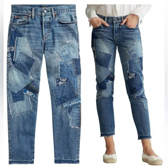 Ralph Lauren Polo
Avery Boyfriend Crop Distressed
Patchwork Jeans size 27 - Picture 1 of 17